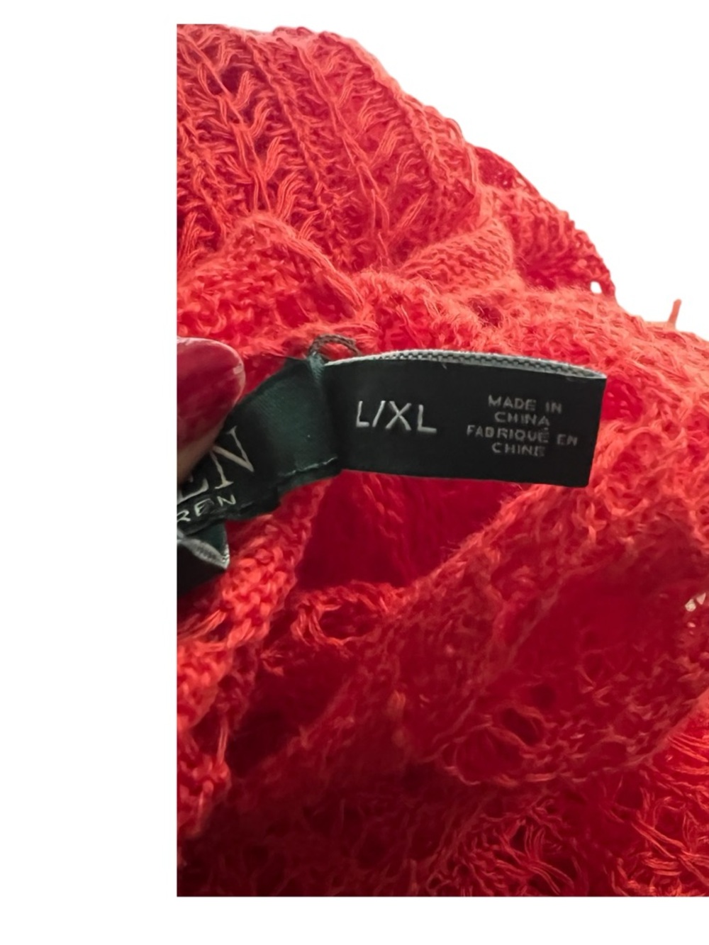 Lauren Ralph Lauren Boho Vibrant Long Fringe Crochet Open knit Poncho. L/XL - Picture 9 of 9